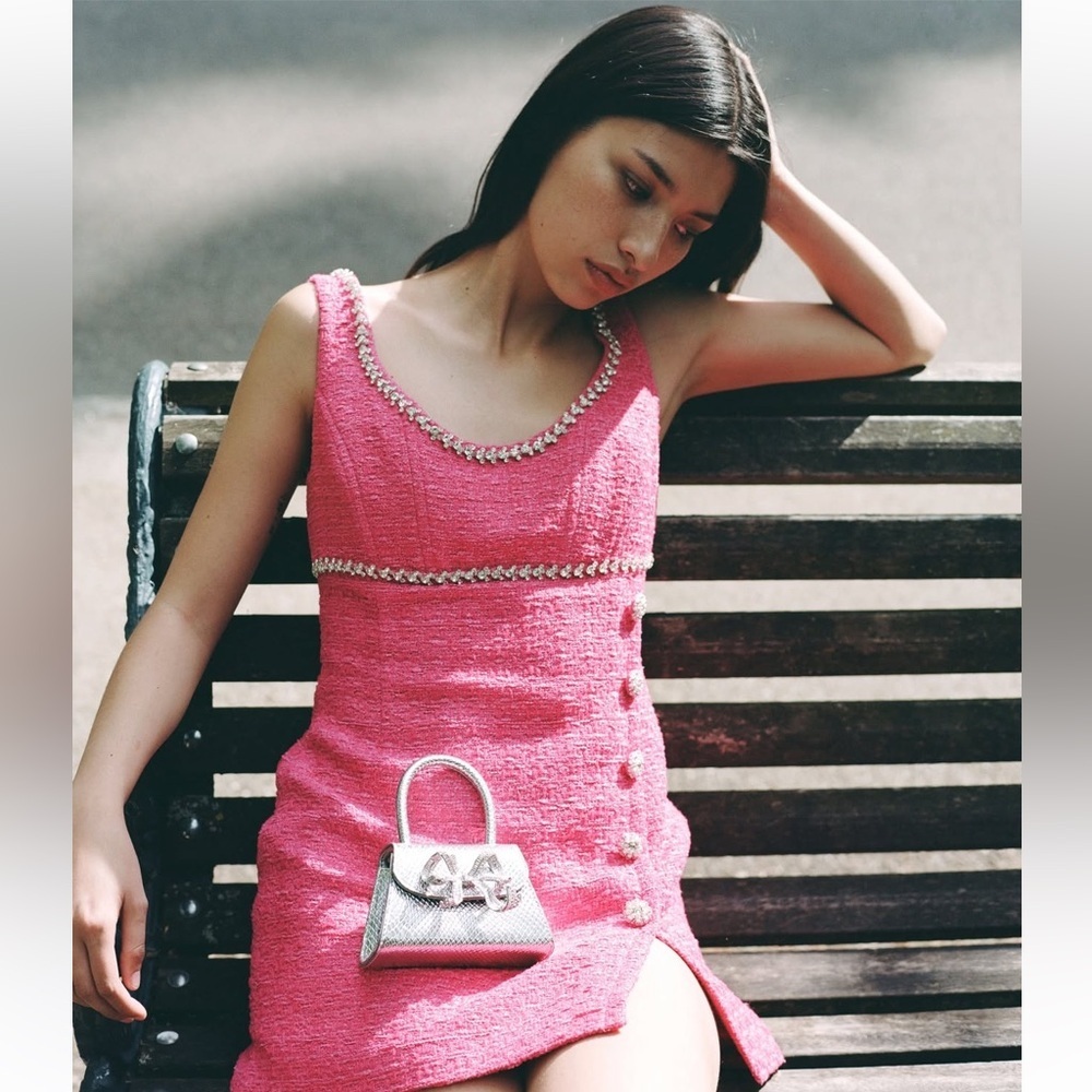 SELF-PORTRAIT Boucle Mini Dress in Fuchsia - Picture 6 of 16